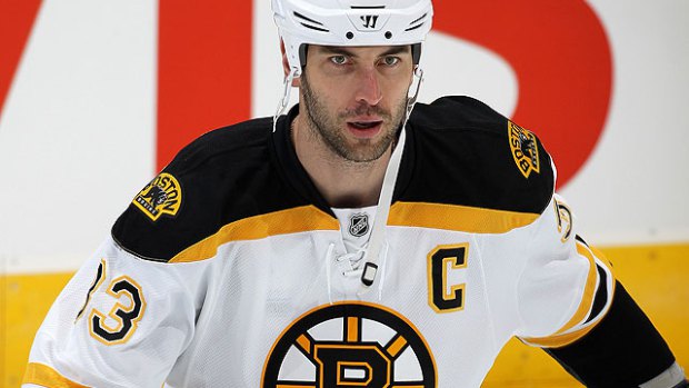 The Bruins captin prowls the ice for his next victim